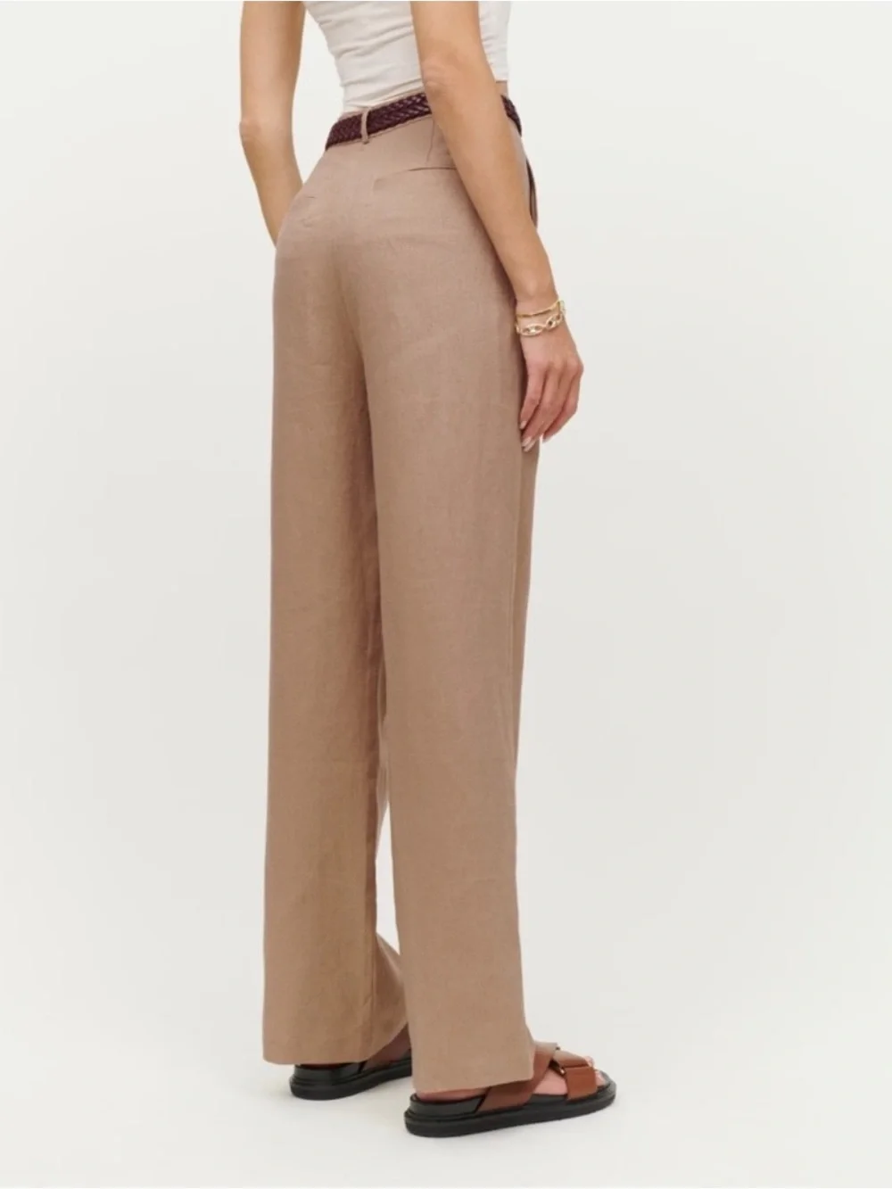 NWT Reformation Vesta Linen Straight-Leg Pants Khaki Brown 4